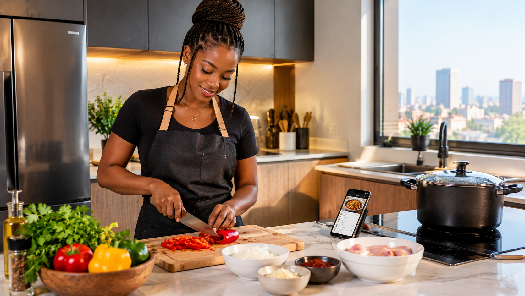 Mulher a preparar um prato na cozinha